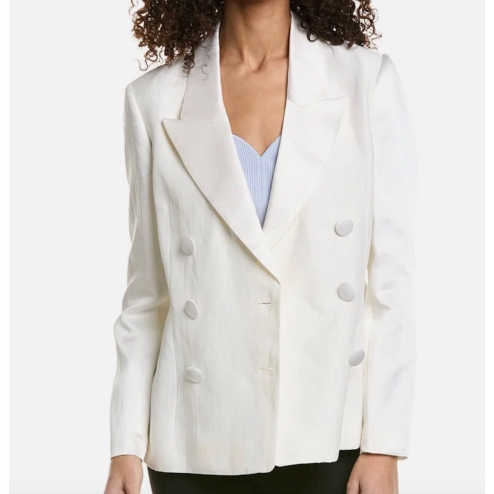 Ted Baker Astaa Linen Blend Tuxedo Blazer Womens Size 4 Cream Double Breasted